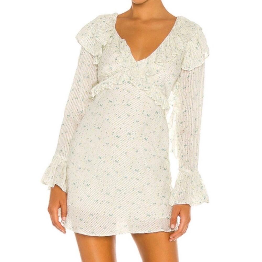 Free People Dress Womens 4 White Green Sweetest Thing Ruffle Floral Mini